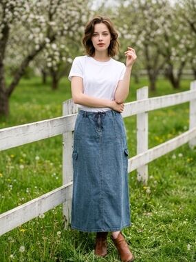 Basic Editions Light Blue Denim Maxi Cargo Skirt